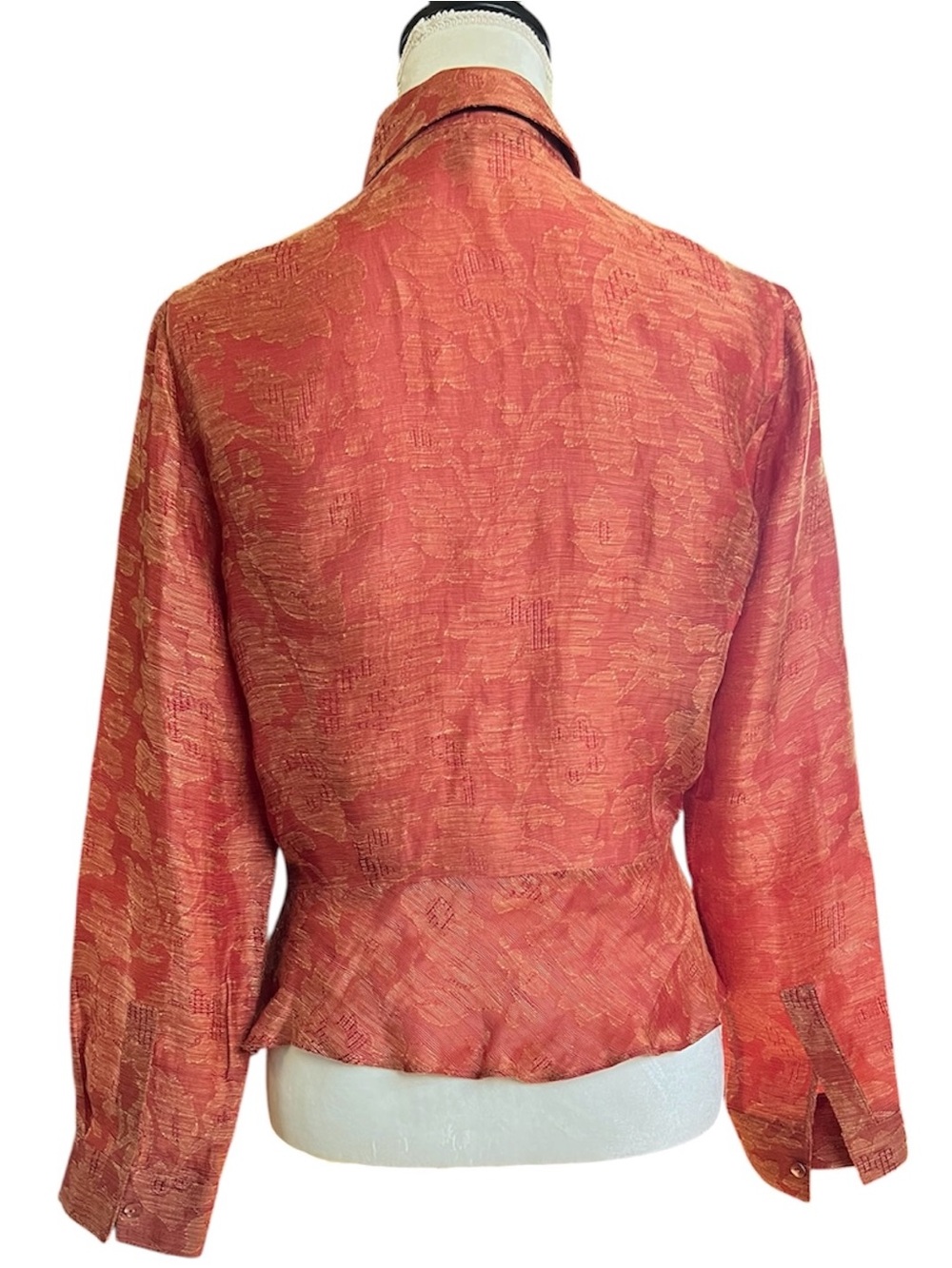 Lafayette 148 Red Silk and Linen Floral Jacquard Tie Front Blouse Size 8 - Picture 7 of 11